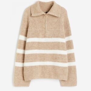 Women’s H&M Tan and White Striped Sweater, Oversized XS
